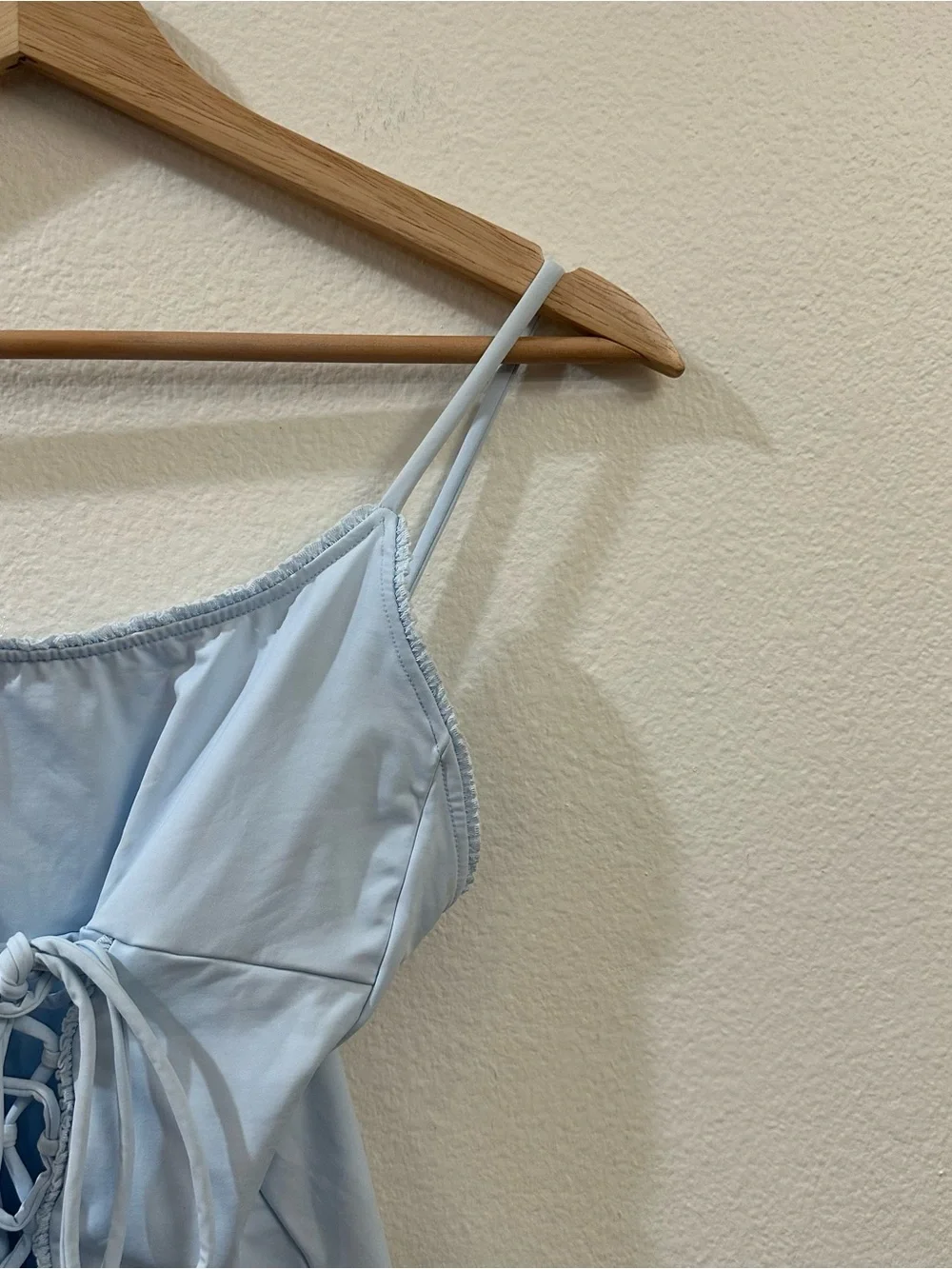 Frankie’s Bikinis Cora Ruffle One Piece Swimsuit Light Blue Size Medium